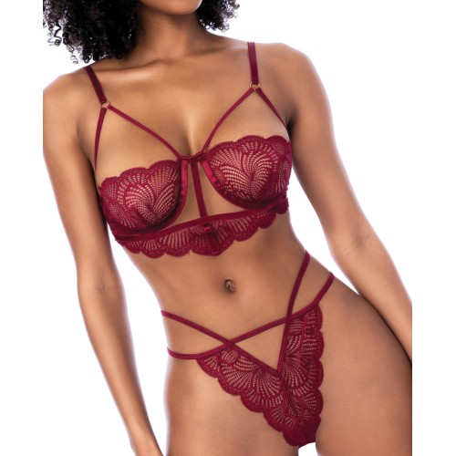 Set de Top de Encaje con Aro y Tanga Rosa