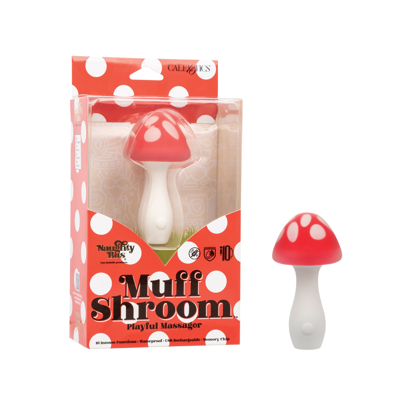 Masajeador Juguetón Muff Shroom de Naughty Bites - Rojo/Blanco