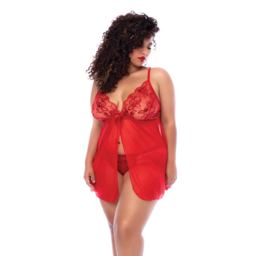 Sequin Embellished Babydoll with G-String - Red