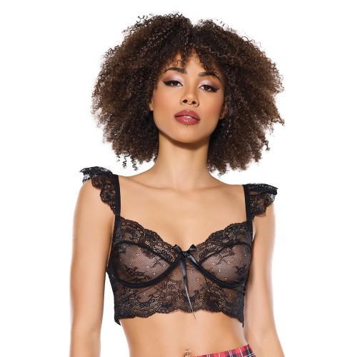 Elegante Bralette de Encaje Escalopado Sin Aros - Negro T/U