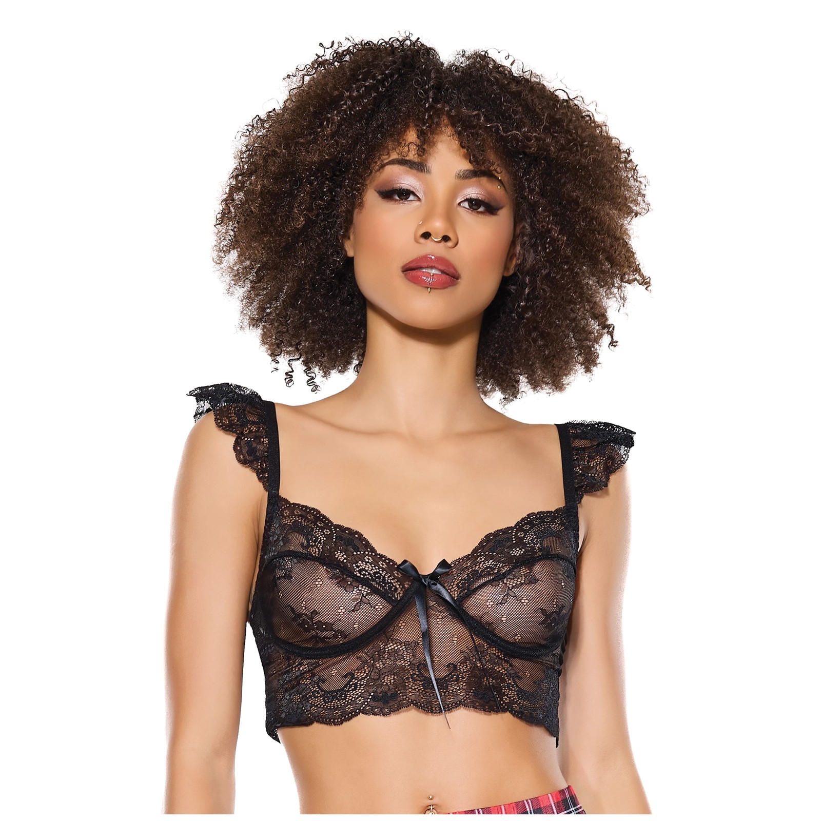 Elegante Bralette de Encaje Escalopado Sin Aros - Negro T/U