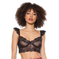 Elegante Bralette de Encaje Escalopado Sin Aros - Negro T/U