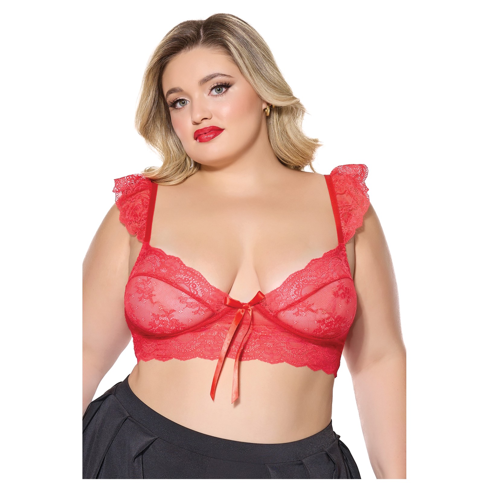 Scallop Lace Soft Cup Bralette - Red for Comfort