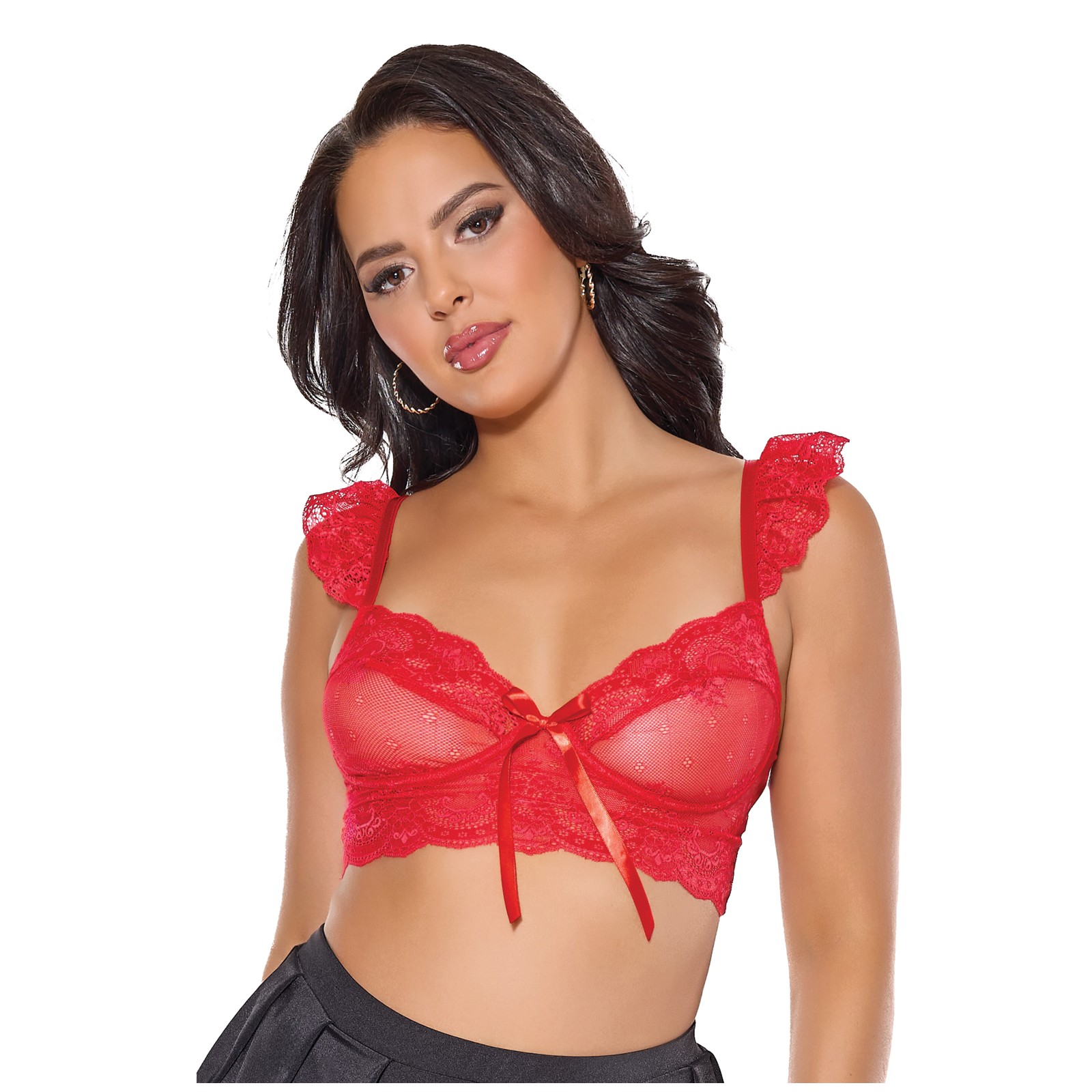 Scallop Stretch Lace Soft Cup Bralette - Red