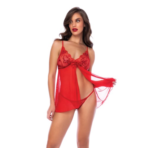 Babydoll Rojo con Lentejuelas y G-String - L/XL