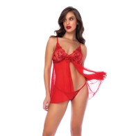 Sequin Embellished Babydoll with G-String Red SM