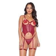 Conjunto Bustier de Encaje Metálico Rojo XL - Lencería Elegante