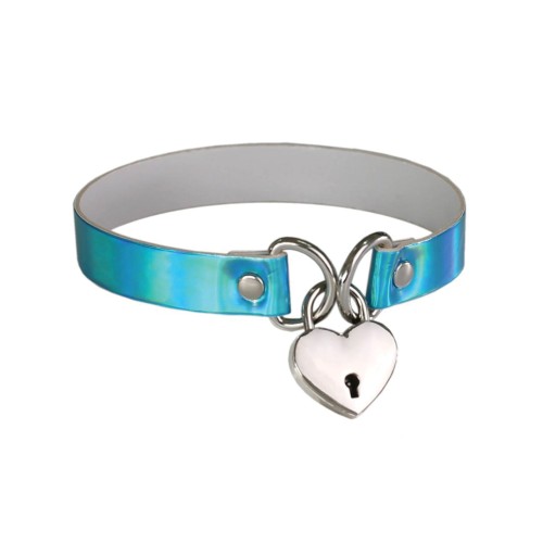 Plesur Heart Lock Collar in Holographic Blue