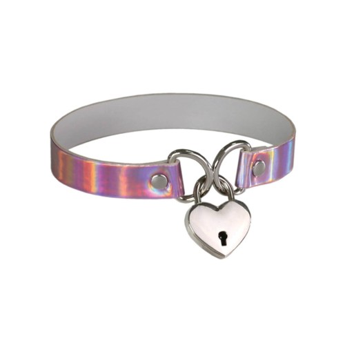 Plesur Heart Lock Collar Holographic Pink