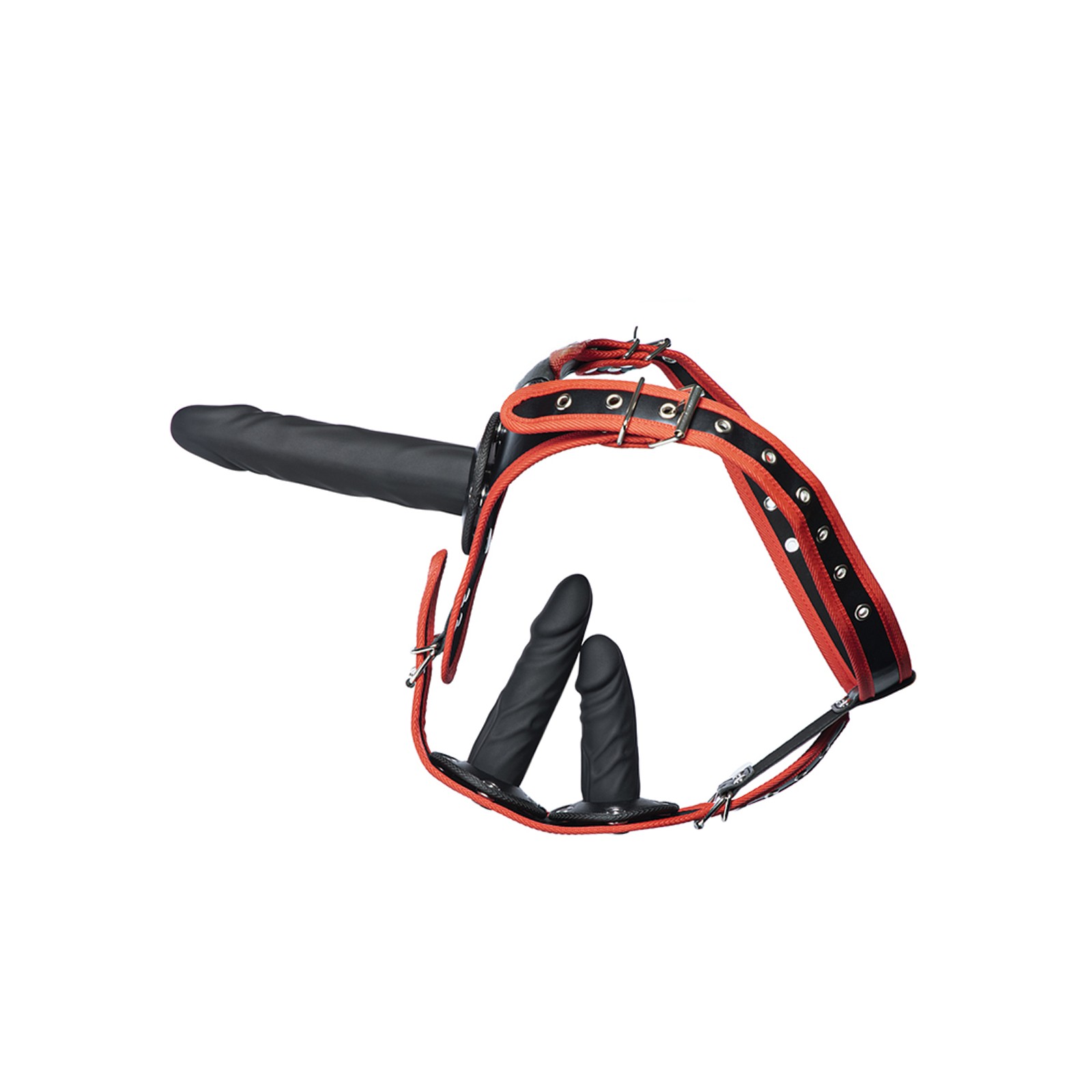 Kinky Play Box Triple Thrill Strap-On Harness Kit Black Red