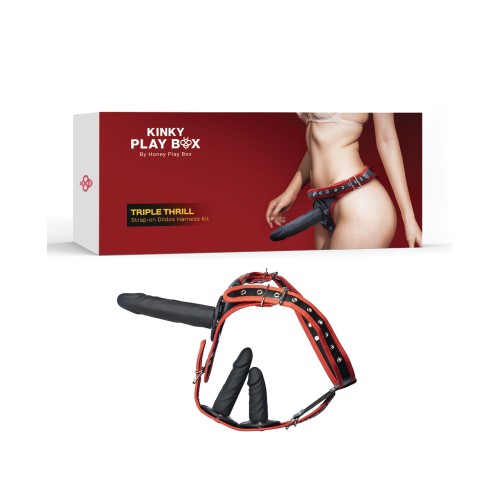 Kinky Play Box Triple Thrill Strap-On Harness Kit Black Red