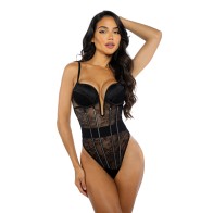 Belle Noir Chantilly Lace and Satin Teddy - Black LG