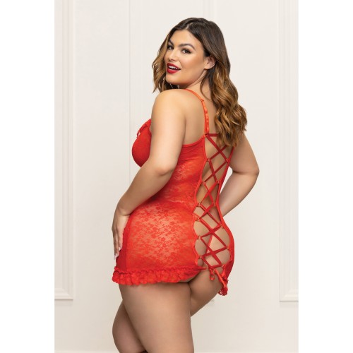 Red Lace Chemise and G-String Set