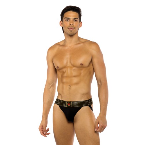 Sacred Heart Jockstrap with Studded Waist - Black LG