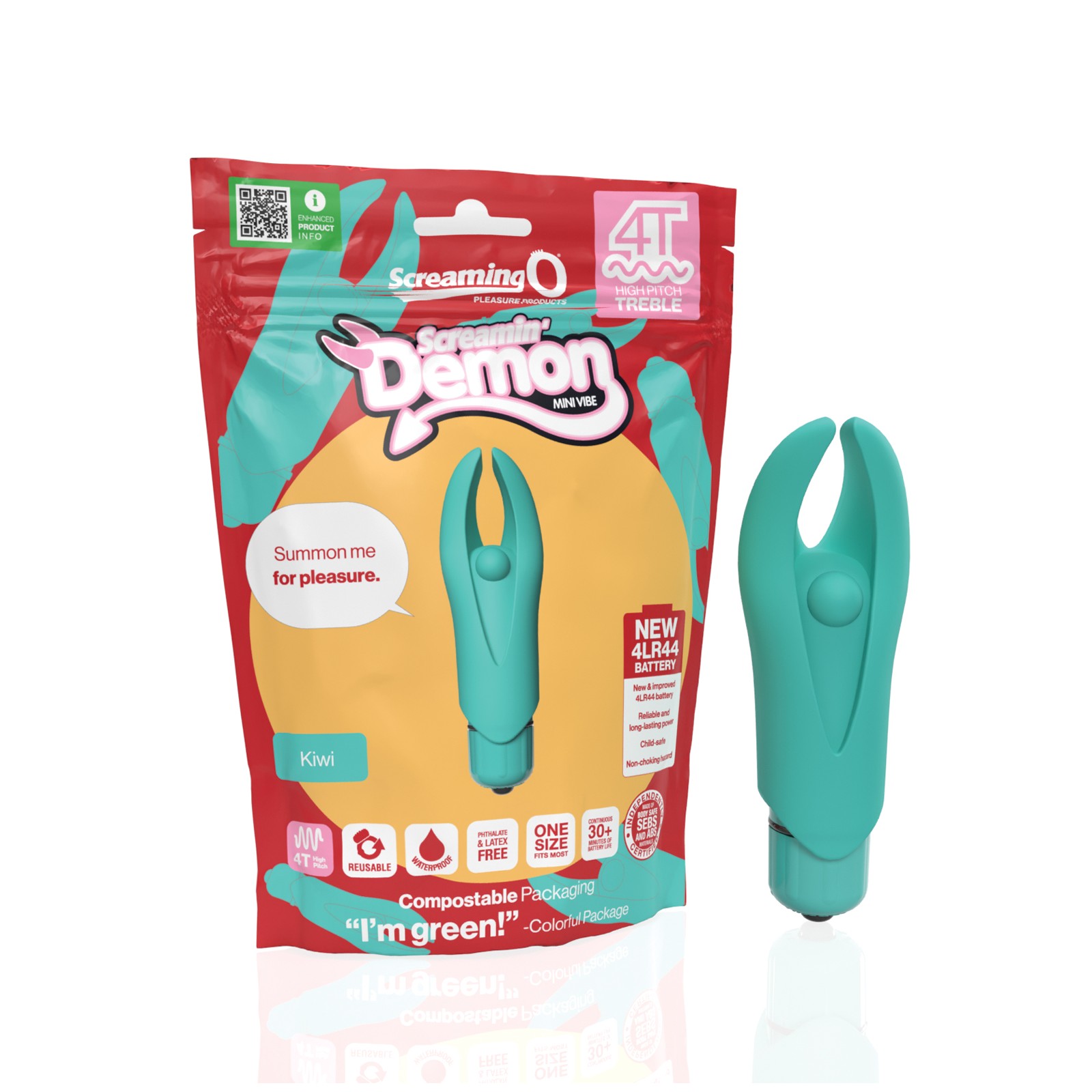 Screaming O 4T Demon Mini Vibrador Kiwi para Placer Emocionante