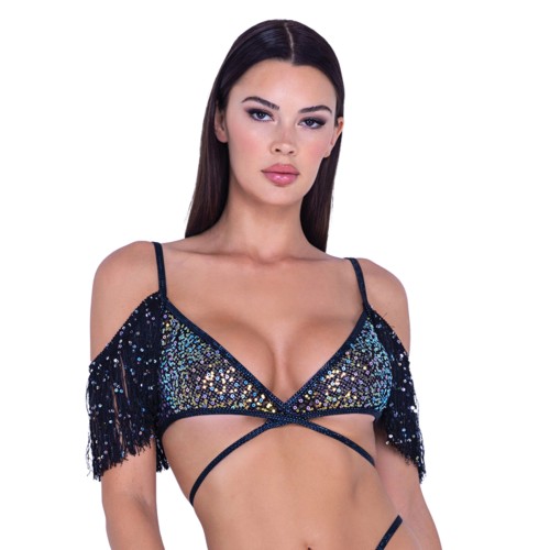 Sequin Fishnet Fringe Top - Dazzling Nightwear