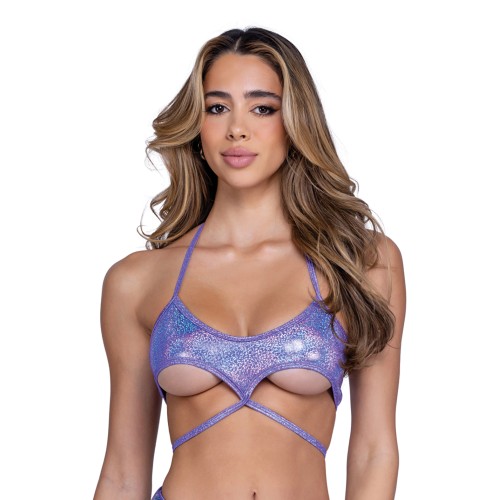 Lavender Shimmer Underboob Cutout Top for a Daring Look