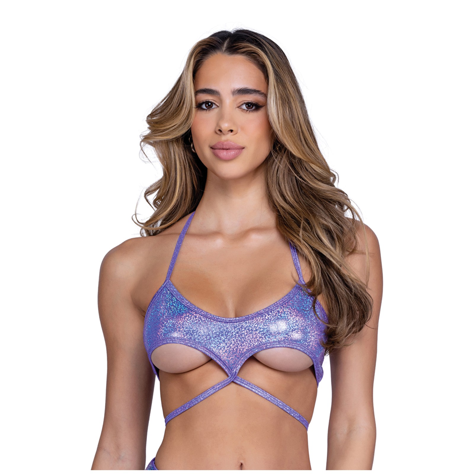 Lavender Shimmer Underboob Cutout Top for a Daring Look