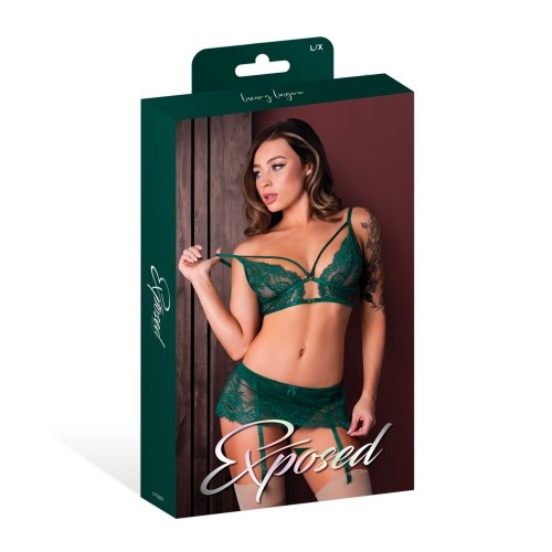 Evermore Bralette & Garter Set - Emerald L/XL