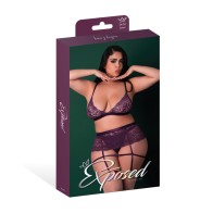 Conjunto de Garter de Cuero y Encaje 3 Piezas