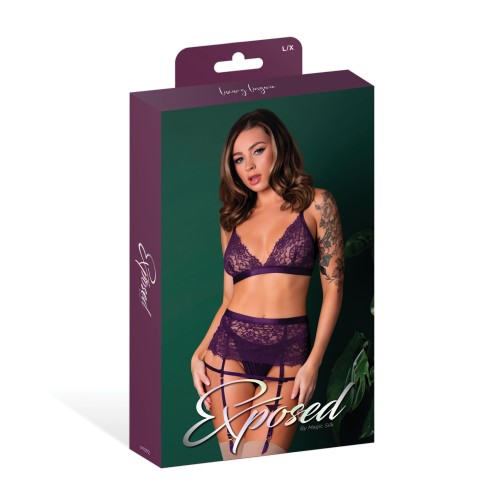 Leather and Lace Bralette Set Plum L/XL