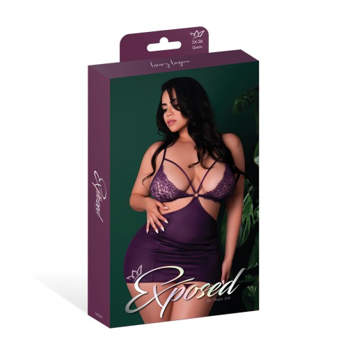 Leather Lace Chemise Thong Set Plum 2X