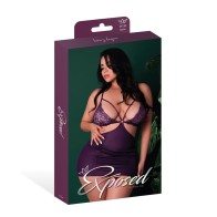 Leather Lace Chemise Thong Set Plum 2X