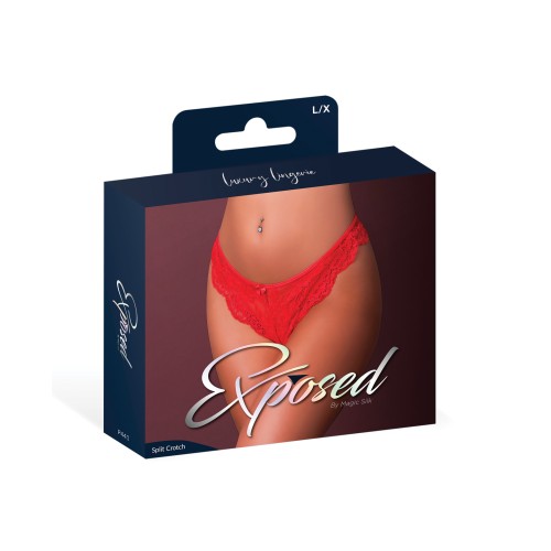 Sugar High Split Crotch Lace Panty - Red L/XL