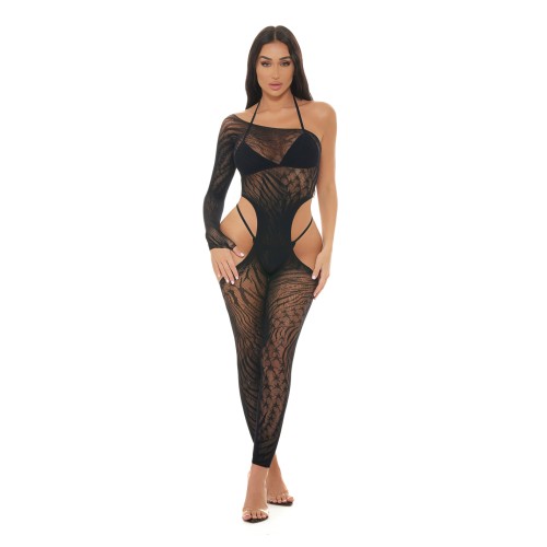 Pink Lipstick Star Sign Bodystocking Black