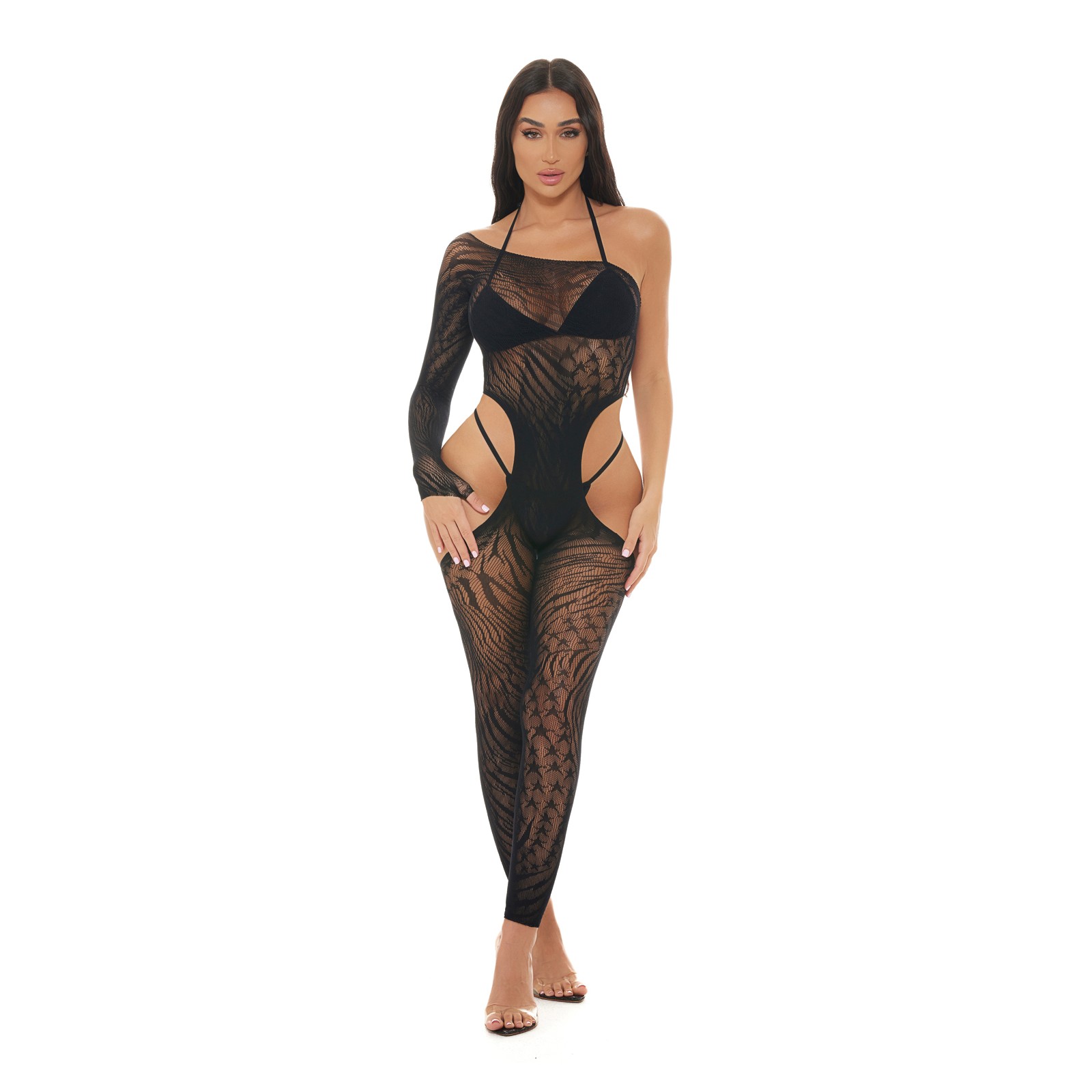 Pink Lipstick Star Sign Bodystocking Black