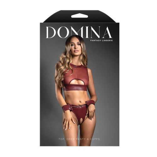 Domina Sheer Mesh Vegan Leather Set Burgundy