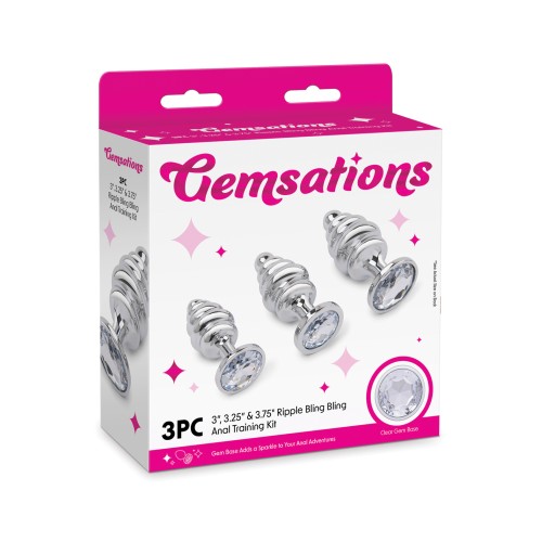 Gemsations Set de Entrenamiento de Plug Anal Ripple Bling Plata