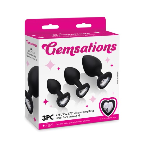 Gemsations Heart Butt Plug Training Set Black