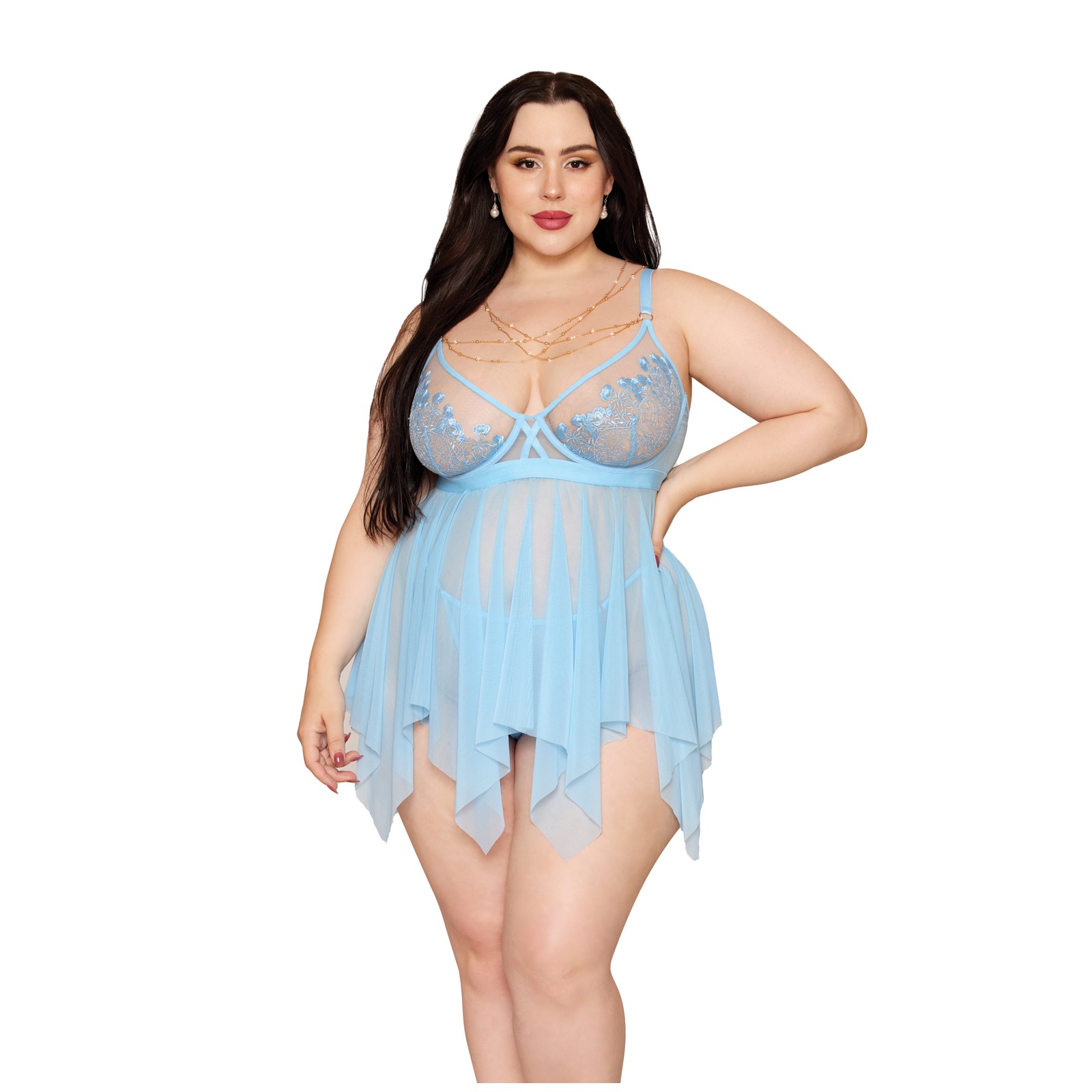 Conjunto de Babydoll de Encaje Floral y G-String para Lucir Sensacional