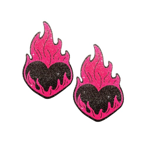 Neva Nude Flaming Heart Glitter Pasties Black Red O/S