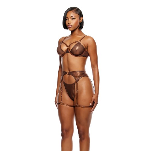 Liquid Metal Underwire Bra Set - Metallic Copper S/M