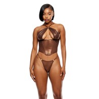 Metallic Mesh Bustier & G-String Set - Metallic Copper LG