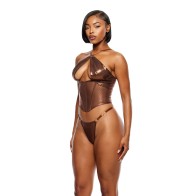 Metallic Mesh Bustier & G-String Set - Metallic Copper LG