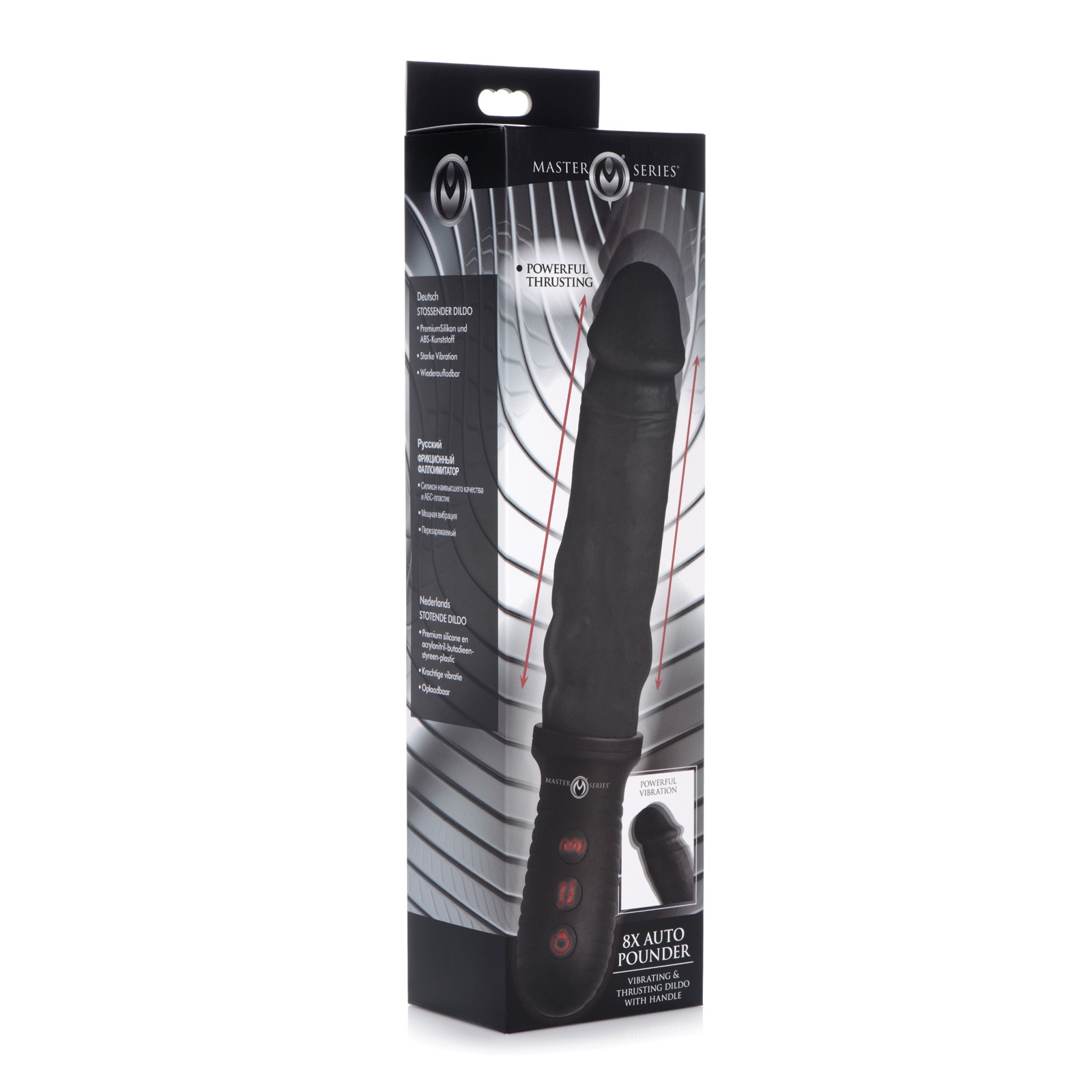 Dildo Vibrador y de Penetración Automática Master Series 8X con Asa - Negro