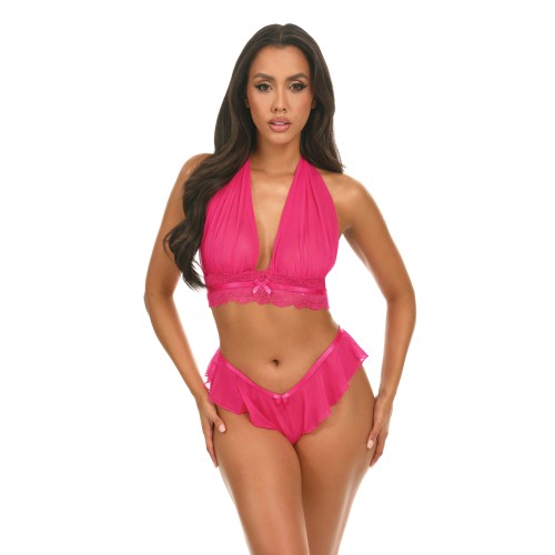 Maylah Mesh Lace Halter 2 pc Set Pink L/XL