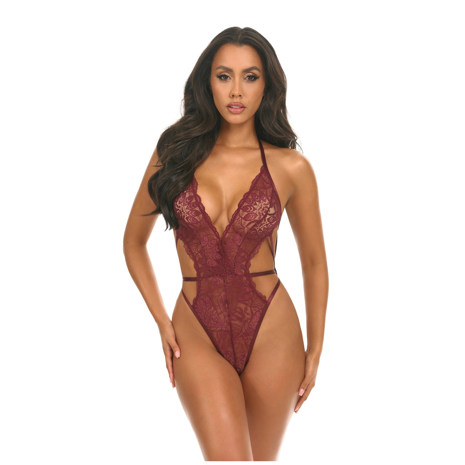 Lina Lace Halter Teddy - Zinfandel