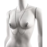 Sex & Mischief Ex's & Oh's Body Jewelry with Nipple Ties - Black