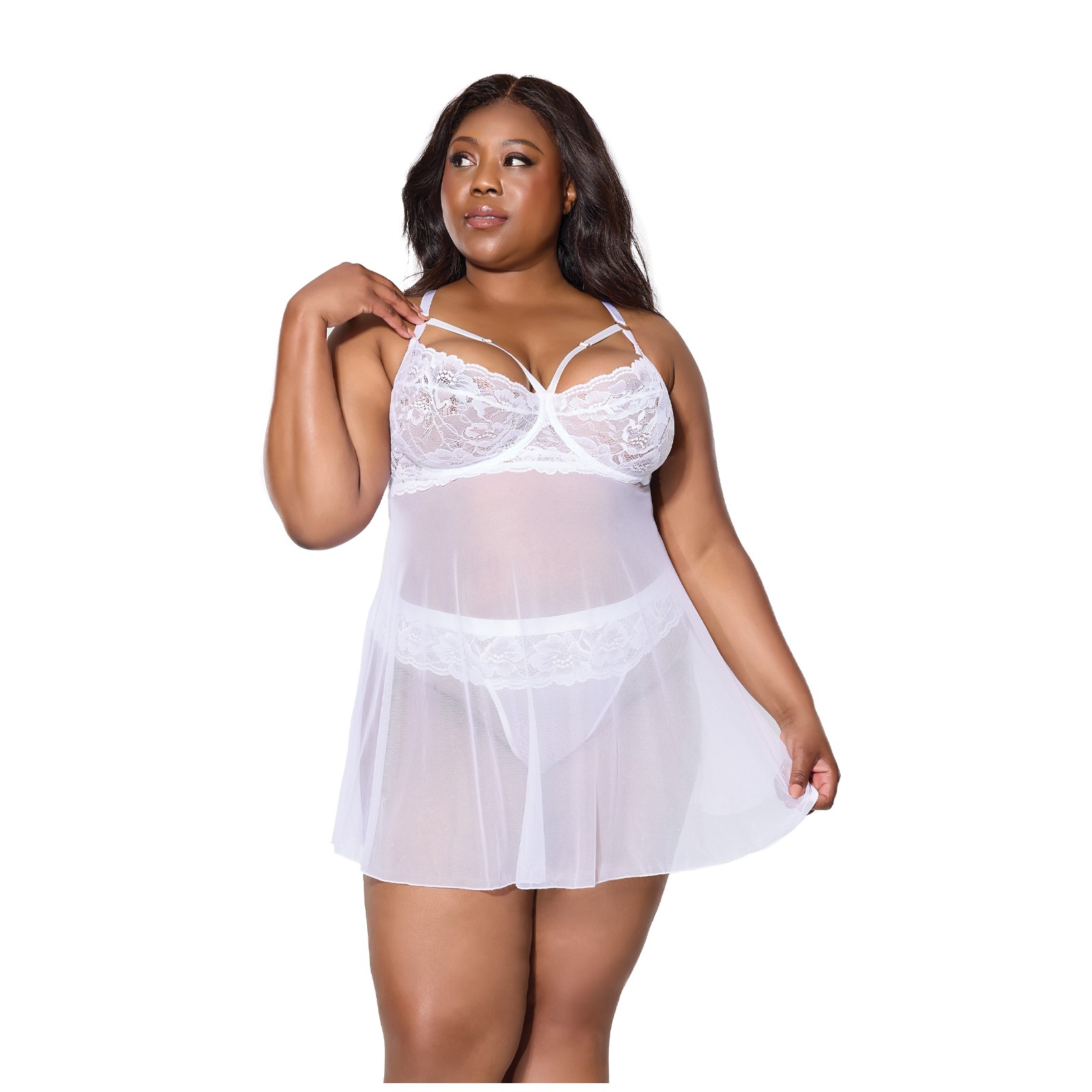 Lace and Mesh Babydoll with Thong for Elegant Intimacy