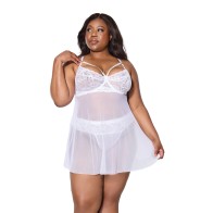 Babydoll de Encaje y Malla con Thong para Intimidad Elegante