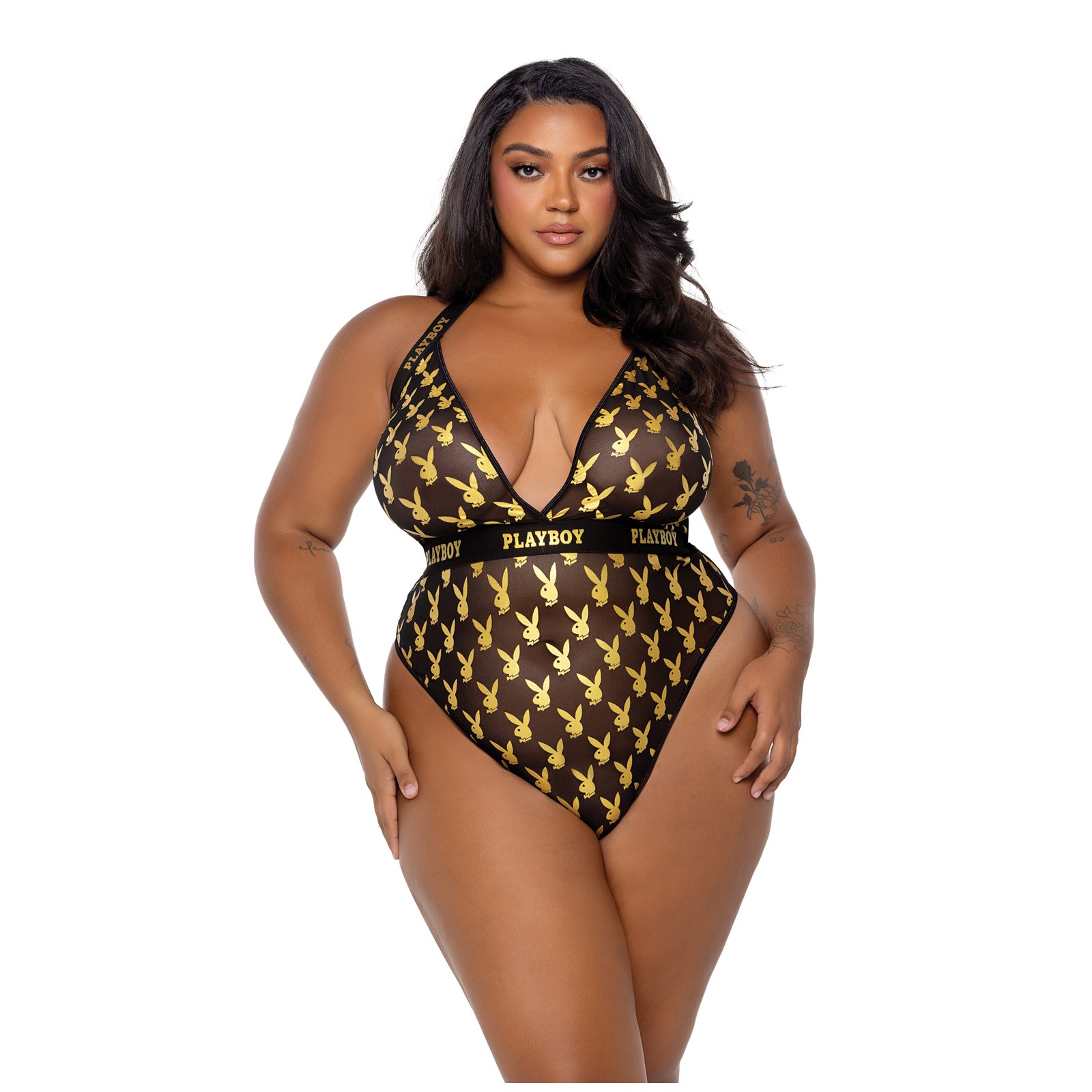 Playboy Bunny Gold Foil Halter Teddy