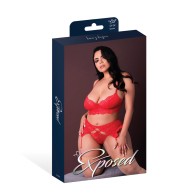 Conjunto Bralette de Encaje Cinturón de Medias Rojo 2X