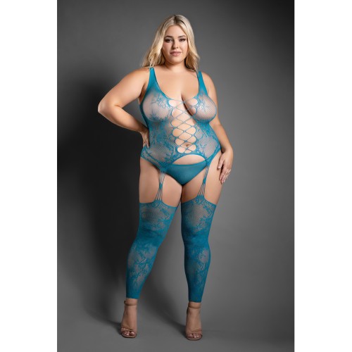 Bodystocking Transparente de Encaje Duradero - Teal QN