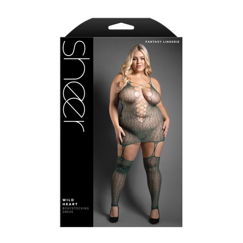 Vestido Bodystocking con Estampado de Cocodrilo Verde