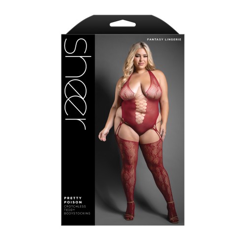 Sheer Pretty Poison Snakeskin Halter Bodystocking - Burgundy QN