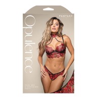 Opulence Embroidered Bralette Crotchless Panty Red